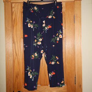Womens Plus Size 1X Jules & Leopold Floral Pull On Ankle Crop Pants Tie Belt